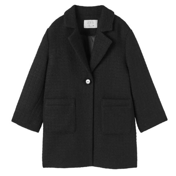 Zara || Kids Textured Pocket Coat size 11-12 Girls in black - Picture 1 of 8